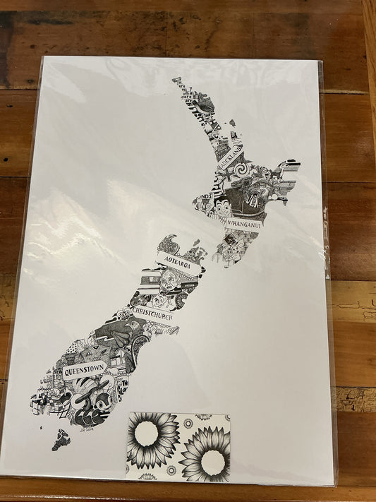 Jasmin Rees A3 Print -  NZ Map